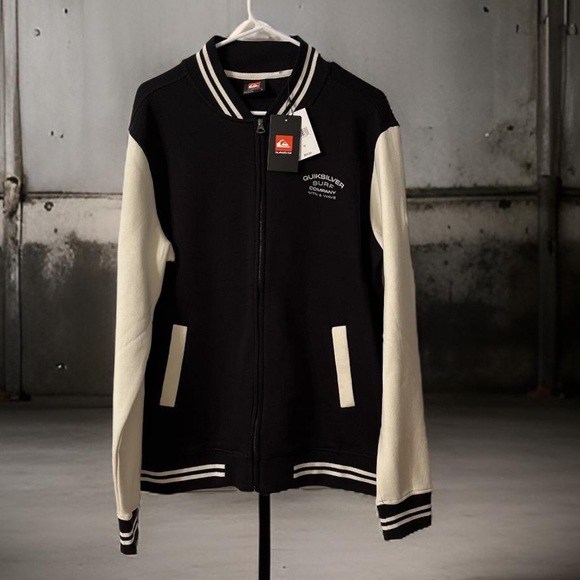 Quiksilver Black and White Bomber Varsity Jacket - Picture 1 of 5